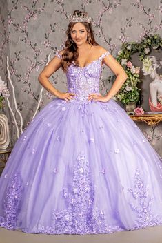 Quinceniera Dresses 3D Flower Jewel Glitter Quinceanera Ball Gown Lilac Butterfly Quince Dress, Butterfly Quince, Purple Ball Gown, Quinceanera Collection, Off Shoulder Ball Gown, Purple Quinceanera Dresses, Mary's Bridal, Quince Dress, Dresses Quinceanera