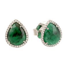 Modern style Gemstone jewelry. This Earrings is made of gold and diamond gemstone material and is capable of reflecting some light to produce a natural glow. A unique feature found only in premium jewelry Info-These Earrings is handmade in 18k White Gold : 3. 022 grams , and Diamond : 0. 26 cts , Emerald : 5. 76 cts (OPS-15381)  This jewelry is made by hand featuring detailed workmanship. Be careful to avoid dropping or banging as physical impacts can result in damage to the pieces including stones falling off. To care for your or jewelry, take caution to keep away from harsh chemicals, Perfume, and Water. You may wipe with a clean polishing cloth to maintain a beautiful shine. Keep in mind that extensive exposure to saltwater, sunlight or harsh chemicals can permanently damage your handma Premium Jewelry, Earrings Luxury, Luxury Gifts For Her, Emerald Earrings Studs, Mini Studs, Diamond Stud Earrings, White Gold Jewelry, Diamond Stud, Natural Glow