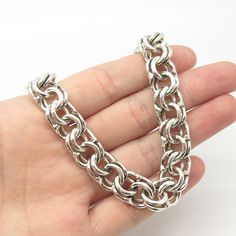 Great vintage condition.  925 Sterling Silver Vintage 156.5g Solid Curb Chain Protection Lock Necklace 24"  Weight: 156.5g   WELCOME TO PAWN SHOP We are an actual pawn shop and have been in business for over 25 years. Since 1990, our establishment has been serving a variety of clients by providing them with short term cash solutions and options of liquidity regarding their treasured heirlooms. Acknowledging that today′s customers are very sophisticated and are looking for a variety of investment Sterling Silver Bracelet With Cable Chain Design, Sterling Silver Jewelry With Chunky Chain In Silver, Sterling Silver Jewelry With Chunky Chain, Sterling Silver Chunky Chain Necklace, Silver Chunky Chain Round Jewelry, Silver Jewelry With Round Chunky Chain, Silver Jewelry With Chunky Chain, Silver Jewelry With Solid Oval Link Construction, Silver Chunky Chain Link Jewelry