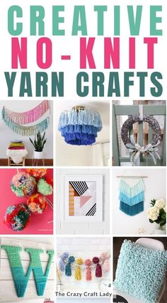 the cover of creative crochet no - knit yarn crafts, including letters and pictures