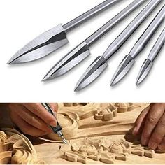 the carving tools are being used to make carvings