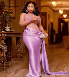 Extra Lilac Mermaid Black Girls Prom Dress With Train See Through Top Long Sleeve African Evening African Evening Gowns, Evening Gowns Plus Size, Prom Dress With Train, Dress With Train, Gown Plus Size, Plus Size Formal, Formal Party, Prom Dress, Evening Gowns