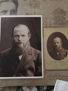 an old photo of a man with a beard next to two other men's portraits