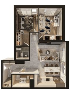 an overhead view of a two bedroom apartment