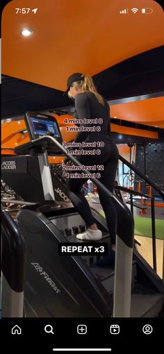 an image of a woman running on a treadmill with the words repeat x3