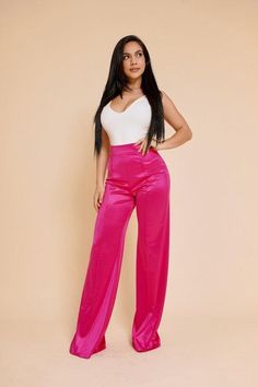 Desiree Satin Stretch High Waisted Pants - RK Collections Boutique Satin Pants Outfit, Satin Pant, Stretch Satin Fabric, Confident Style, Dressy Pants, Satin Pants, Halloween Outfit, Leg Stretching, Stretch Satin