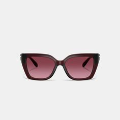 Inspired by our luxe Idol bags these square cat eye sunglasses are finished with our oversized polished Signature wrapped around the temple for bold heritage style. Featuring feature 100% UV protection lenses the sleek design comes packaged in a Coach case with a microfiber cleaning cloth. | Coach Idol Square Cat Eye Sunglasses - Women's - Berry Pink Gradient Classic Cat Eye Sunglasses With Tinted Lenses, Classic Rectangular Cat Eye Sunglasses With Tinted Lenses, Classic Cat Eye Sunglasses With Tinted Square Frame, Elegant Polarized Sunglasses For Square Face, Chic Rectangular Cat Eye Sunglasses With Polarized Lenses, Luxury Elegant Cat Eye Sunglasses With Square Frame, Elegant Rectangular Cat Eye Sunglasses With Uv Protection, Elegant Polarized Square Sunglasses, Rectangular Cat Eye Sunglasses With Gradient Lenses