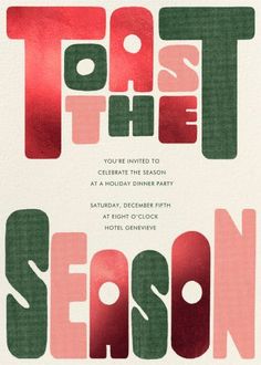 a red and green holiday party card with the words, tise season on it