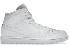 Jordan 1 Mid Triple White, Air Jordan 1 White, Air Jordan 1 Mid White, Jordan 1 Mids, Jordan 1 Mid White, All White Sneakers, Rare Sneakers, White Jordans, Shoes Sneakers Jordans