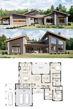 Mid Century Modern House Plans - Truoba 320 Mid Century Modern House Plan Mid Century Modern House Plans, Modern House Floor Plans, Modern Style House Plans, Architectural Design House Plans, Sims House Plans, House Layout Plans, Model House Plan