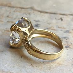 Gemstone ring, boho chic ring, clear stone ring, Golden brass Ring, unique engagement ring, statemen Elegant Brass Promise Rings, Unique Gold Crystal Ring For Wedding, Elegant Brass Rings For Wedding, Unique Gold Topaz Wedding Ring, Unique Open Flower Ring For Promise, Unique Open Flower Ring For Anniversary, Elegant Brass Wedding Rings, Gold Flower Ring With Stone Setting For Anniversary, Elegant Crystal Promise Ring With Metal Band