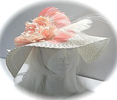 Ladies Sun Hat Pink Kentucky Derby Mother of the Bride DH-137 White Adjustable Straw Hat For Kentucky Derby, Adjustable White Straw Hat For Kentucky Derby, White Boater Hat For Kentucky Derby With Flat Brim, White Beach Costume Hat With Short Brim, Pink Sun Hat For Spring Races, Formal White Sun Hat For Summer, White Curved Brim Straw Hat For Spring, White Short Brim Beach Hat, White Hat With Pinched Crown For Royal Ascot