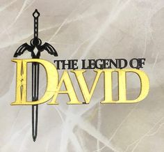 the legend of david logo is shown on a white background with gold letters and an arrow