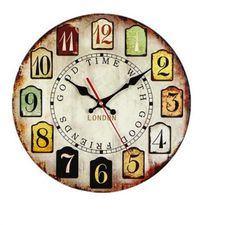 a clock with numbers painted on it and the time is six o'clock in different languages