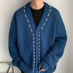 Product Information: Style: Pullover Fit: loose type Collar type: V-neck Fabric name: chemical fiber blend Main fabric composition: polyester (polyester) Color: black, dark blue Size information: Size: M,L,XL,XXL Size（cm） Bust Length Shoulder S 112 66 55 M 114 68 557 L 118 70 59 XL 122 72 61 2XL 126 74 63 Prevention: 1. Asian sizes are 1 to 2 sizes smaller than European and American. If your size is between the two sizes, please choose the larger size. Due to manual measurement, please allow 2-3 Mens Fall Aesthetic, Blue Outfits For Men, Crochet Sweater Men, Men Cardigan Outfit, Mens Winter Clothing, Mens Cardigan Outfit, Cardigan Outfit Men, Blue Cardigan Outfit, Elemental Spirits