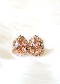 Blush Earrings Bridal Blush Earrings Rose Gold Blush | Etsy Blush Earrings, Peach Earrings, Swarovski Crystal Jewelry, Earrings Rose Gold, Studs Earrings, Red Earrings, Wedding Jewelry Earrings, Matching Rings, Crystal Stud Earrings