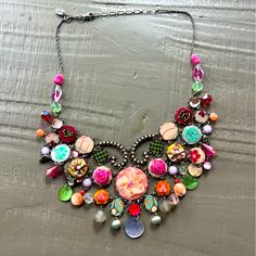 Gorgeous And Ornate Vintage Ayala Bar Necklace. Purchased In The 90s, Worn Twice. 14” Without The Extender, 17” With It. Bib Piece Is 6” Across And 3” Long. Junk Jewelry, Bar Jewelry, Bib Necklace, Boho Vintage, Bar Necklace, Boho Necklace, The 90s, Vintage Boho, Green Pink