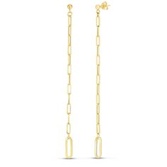 "Graduated Drop Paperclip Earrings with Push Back Real 14K Yellow Gold * Metal: Real Solid 14K Yellow Gold (Stamped, 10K) * Condition : Brand New * Finish : Polished * Avg Weight : 2.60 grams * Length: 115mm = Just over 4\" * Width: 4.5mm to 1.5mm = Just over 1/8\" to 1/32\" * Clasp/Bail: Push Back All of our items are brand new and are shipped with a gift box." Clip-on Gold Jewelry In 14k Gold, Clip-on 14k Gold Jewelry, Clip-on Dangle Earrings In Yellow Gold, Gold 14k Gold Clip-on Jewelry, Yellow Gold Clip-on Dangle Jewelry, Yellow Gold Clip-on Dangle Earrings, Yellow Gold Clip-on Drop Earrings, Yellow Gold Paperclip Earrings For Gift, Gold Paperclip Chain Earrings For Formal Occasions