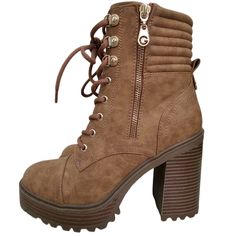 Never Worn But Super Cute Brown High Heel Combat Boots Size 8 Man Made Materials Zipper Closure With Laces High Heel Combat Boots, Heel Combat Boots, Brown Combat Boots, Brown High Heels, Combat Style, Pretty Shoes, Heel Boots, Moto Boots, High Heel Boots