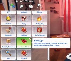 the screenshot shows how to select items for each character in the game, and what they are doing