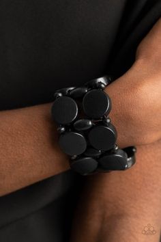 Earthy black wooden discs and beads are threaded along braided stretchy bands around the wrist, creating a summery display.

 Sold as one individual bracelet. Trendy Fringe, Colorful Frames, Black Order, Jewelry Watch, Wooden Bracelet, 25 21, Wood Bracelet, Ball Necklace, Apple Ios