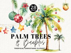 palm trees and christmas ornaments clipart