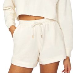 Nwt Weworewhat Shorts Drawstring Sweat Shorts Off-White Color White Leisure Shorts, Relaxed White Leisure Bottoms, Comfortable White Relaxed Fit Shorts, Comfortable White Shorts For Spring, Comfortable White Spring Shorts, White Relaxed Bottoms For Day Out, Comfortable White Bottoms For Day Out, Relaxed White Bottoms For Day Out, Relaxed White Cotton Shorts