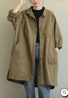 Peterpan Collar, Khaki Trench Coat, Clothes For Pregnant Women, Gilet Long, Maxi Coat, Outwear Jackets, Cotton Coat, Pan Collar, Peter Pan Collar