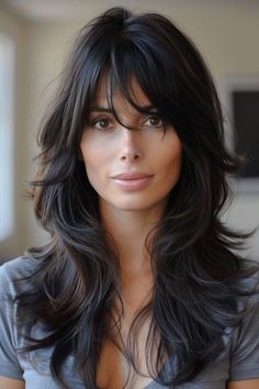 New Hair Cut Style, Long Layered Hair With Bangs, Bangs Styles, Stunning Hairstyles, Long Layered Haircuts, Hair With Bangs, Fringe Hairstyles