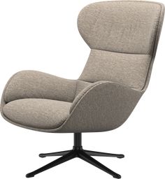 an upholstered chair with black legs and a light gray fabric seat, viewed from the front