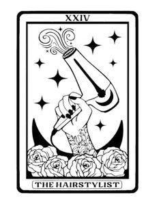 the hanged tarot card with roses and stars on it, in black and white