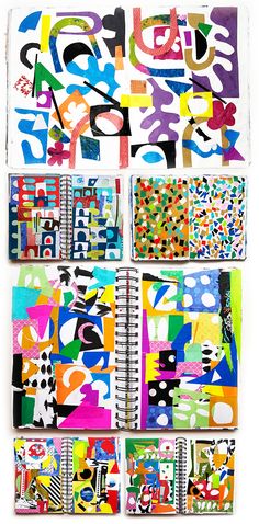 four notebooks with different designs on them