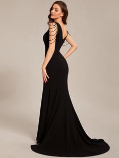 This Dress is fashionable for every occasion. the dress is made-to-order by professional tailors. You can choose from 50 colors, Regular sizes 2 to 16 and plus sizes 14w to 26W. Custom size is also available. Floor Length Evening Gowns, Party Maxi Dress With Beaded Straps, Goth Dresses Formal, Elegant Gown With Beaded Straps For Prom Season, Elegant Gown With Beaded Straps For Prom, Floor-length Evening Dress With Beaded Straps For Prom, Floor-length Prom Dress With Beaded Straps, V-neck Maxi Dress With Sweep Train For Evening, Elegant Floor-length Evening Dress With Beaded Straps