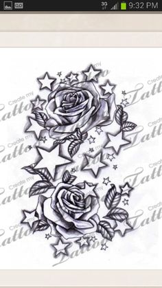 two roses and stars tattoo design