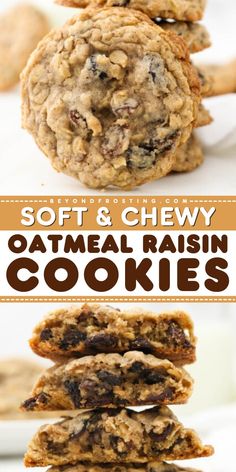 oatmeal raisin cookies stacked on top of each other