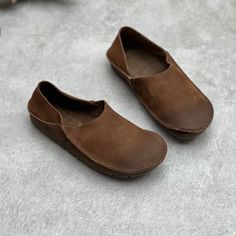 Gender: WomenType: LoafersUpper: Top layer cowhideInsole: Top layer pigskinSole: RubberType of Closure: Slip-On & Pull-OnSeason: Four SeasonsHeel Height: Low (2 cm) Slip-on Loafers For Walking, Slip-on Loafers For Walking With Round Toe, Flat Heel Loafers For Walking, Walking Loafers With Leather Sole And Round Toe, Brown Round Toe Slip-ons For Fall, Brown Leather Slip-on Shoes With Stitched Sole, Casual Brown Vegetable-tanned Leather Shoes, Brown Plain Toe Leather Shoes For Everyday, Everyday Brown Plain Toe Leather Shoes