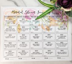 the bridal shower game is shown with flowers and greenery on top of it