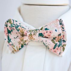 "Dapper Men's Meadow In Pink Bow Tie Made By The Belle And The Beau! ♥ These beautiful cotton floral fabric are from our New Collection of fabrics designed by Rifle Paper Co! I've been a huge fan of Anna Bond (owner/designer of Rifle Paper Co) for years and have many of her things in my home. Needless to say, I was overjoyed when she introduced this gorgeous line of fabrics to her shop! We have been approved by Rifle Paper Co to make our products in these fabrics- that means we will be ordering Dapper Spring Bow Tie For Weddings, Dapper Bow Tie For Spring Weddings, Dapper Spring Wedding Bow Tie, Spring Wedding Bow Ties, Bowties Men's, Anna Bond, Groomsmen Bowtie, Pink Bow Tie, Wedding Order