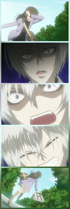 four different anime scenes with the same person