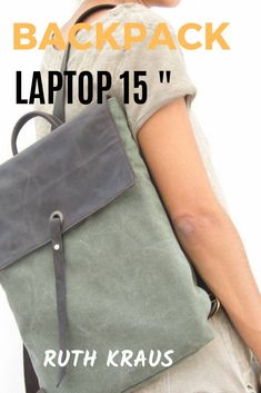 Laptop 15"backpack #RuthKraus army green backpack #UniqueGift for biker,15"#LaptopRucksack Green Canvas & leather Backpack,#ZipperPocket Casual Green Laptop Bag For Everyday Use, Green Laptop Bag With Standard Backpack Shape, Green Standard Backpack Laptop Bag For Everyday Use, Green Backpack Laptop Bag For Everyday Use, Green Laptop Backpack For Everyday Use, Green Everyday Laptop Backpack, Functional Green Canvas Backpack, Casual Green Laptop Backpack, Green Canvas Backpack For Everyday