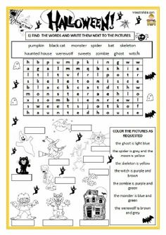 halloween worksheet with pictures and words to help students learn how to spell the word