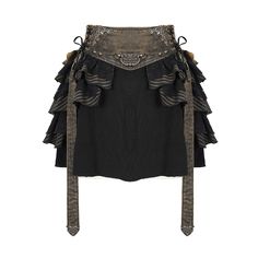 Shop for high quality material steampunk skirt with a layered design.it has a high waist fit, patchwork design, dangling straps and wide waist band. get free shipping for this and all orders within the us. Steampunk Outfits, Steampunk Woman, Waterfall Skirt, Steampunk Skirt, Layered Mini Skirt, Brown Mini Skirt, Style Steampunk, Steampunk Clothing, Half Skirt