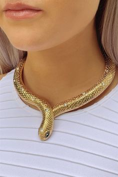 - Statement Choker Necklace- Snake- Gold- Crystal Accents- Hinge Closure- D: 5" Gold Necklace With Name, Choker Gold Necklace, Necklace Choker Gold, Gold Necklace Choker, Women Gold Necklace, Gold Snake Necklace, Necklace Women Gold, Medusa Snake, Chain Gold Necklace