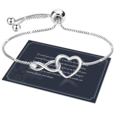 PRICES MAY VARY. 💐Color-Silver & Love Infinity Bracelets - The silver bracelet combines Heart-Shape and Infinity Symbol. Simple and elegant bracelet design allows you to shine wherever you are. A infinity bracelet with a touch of design is definitely a fashion item for any lady's closet. This 925 silver bracelet is hypoallergenic, smooth, durable and friendly to wearer. 💐Shining 5A Zircons - We carefully selected the top 5A grade brilliant zircon (3MM, D Color, VVS Clarity, More Purity than ot Elegant Sterling Silver Jewelry For Friendship, Silver Double Heart Bracelets For Mother's Day, Heart Bracelet For Friendship And Mother's Day, Adjustable Infinity Stainless Steel Jewelry, Mother's Day Friendship Heart Bracelet, Silver Double Heart Bracelets For Valentine's Day, Silver Dainty Bracelet For Valentine's Day, Dainty Silver Bracelets For Valentine's Day, Elegant Adjustable Heart Bracelet As Gift