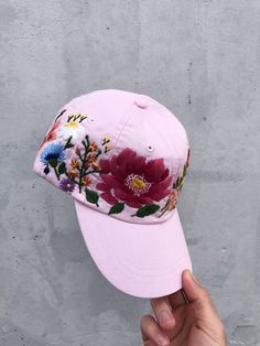 Hand embroidered baseball cap with flowers, Personalized gift for her ❤️ Color: pale pink baseball cap; Design: hand embroidered gerbera with wildflowers; Cap size (head circumference): 55 - 67 cm; Fabric: 100% cotton Twill, garment-washed. The quality of the embroidery and baseball hat is superior, I guarantee! ;) I really enjoyed making this, and I hope my customer will enjoy showing it off. 🌿PLEASE NOTE THIS HAT IS READY TO SHIP🌿 GET 10% OFF YOUR 1ST ORDER! Get a 10% off coupon code for our Pink Curved Visor Hat For Summer, Spring Floral Print Cap, Pink Visor Baseball Cap With Embroidered Logo, Pink Baseball Cap With Curved Visor For Summer, Pink Baseball Cap With Embroidered Logo, Pink Embroidered Logo Baseball Cap, Summer Embroidered Pink Hats, Summer Pink Embroidered Hat, Spring Baseball Cap With Floral Embroidery