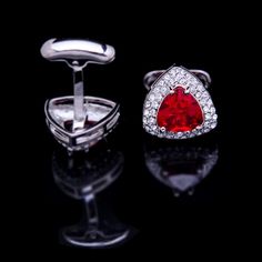 Silver Plated Red Crystal Cufflinks - SOPHGENT Red Diamond, Red Crystals, Cuff Links, Precious Gemstones, Luxury Wedding, Heart Ring, Natural Gemstones, Silver Plate, Cufflinks