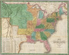 an old map of the united states, with roads and major cities on it's sides