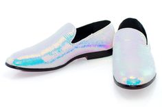 Men's Aqua Blue Iridescent Dress Loafer Toe, Outsole Iridescent Shoes, Mens Dress Loafers, Light Blue Suit, Men's Wedding Outfit, White Shoes Men, Semi Formal Outfits, Iridescent Sequin, Dress Loafers, Formal Outfits