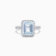 Effy Aquarius 14K White Gold Aqaumarine and Diamond Ring, 3.33 TCW Engagement Rings Marquise, Dainty Ring, White Stone, Round Diamonds, Gold Metal, Diamond Ring, Emerald, White Gold, Engagement Rings