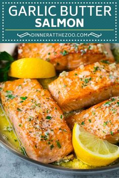 salmon with lemon and parsley in a pan